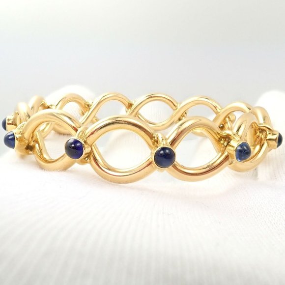 Rare! Authentic Tiffany & Co 18k Yellow Gold France Sapphire Bangle Bracelet - Picture 4 of 9